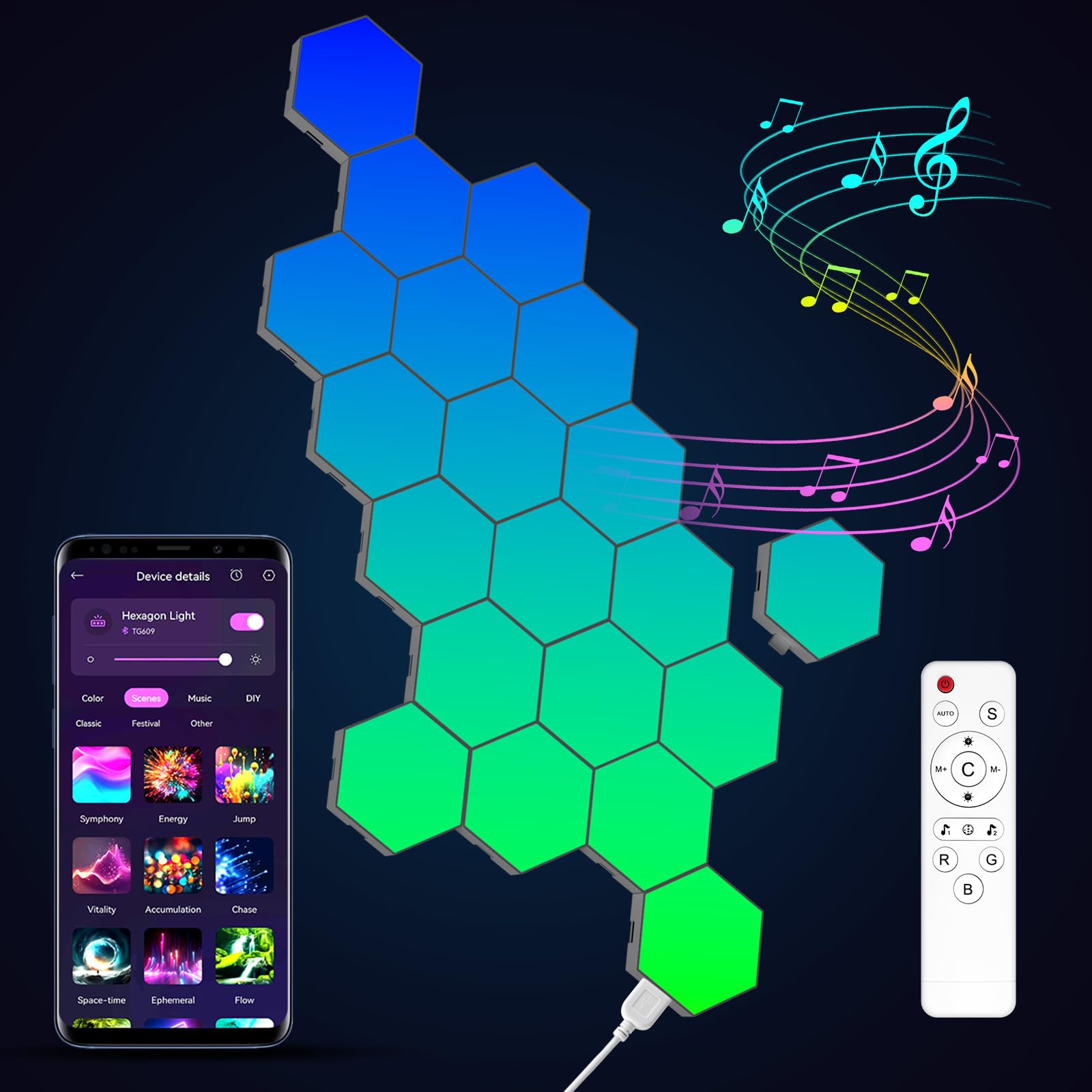 Kangtaixin Hexagon LED Lights — 20 Pack Hex Wall Light RGB Gaming Panels Hexagonal Smart Lighting Panel Sync to Music for Room Bar Gaming Setup Bedroom