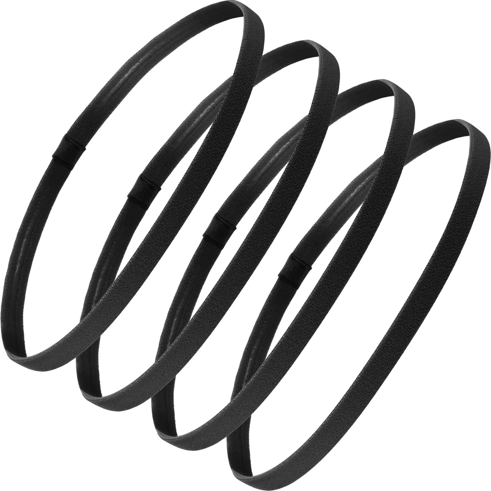 Photo 1 of 4 Pieces Thick Non-Slip Elastic Sport Headbands Hair Headbands for Women and Men (Black)
