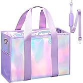Beach Bag 26L Large Iridescent Waterproof Beach Tote Bag for Women with Zipper & Phone Pouch Sand/Tip-Proof Crossbody