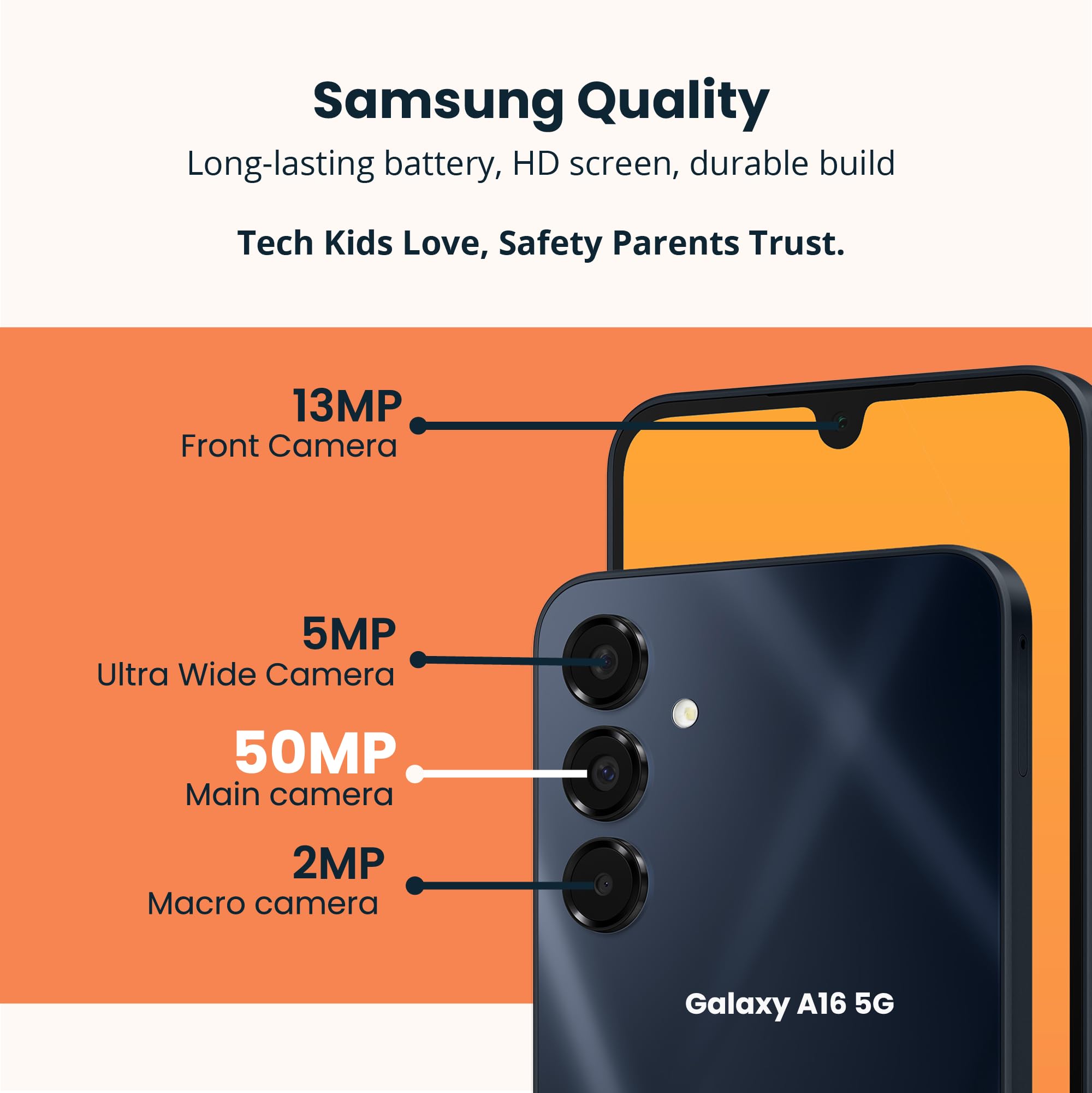 Troomi Phone for Kids and Teens – Galaxy A16 – Parental Controls, GPS Tracking, Text Monitoring & Content Filtering, 10,000+ Apps – Monthly Service and Activation Required