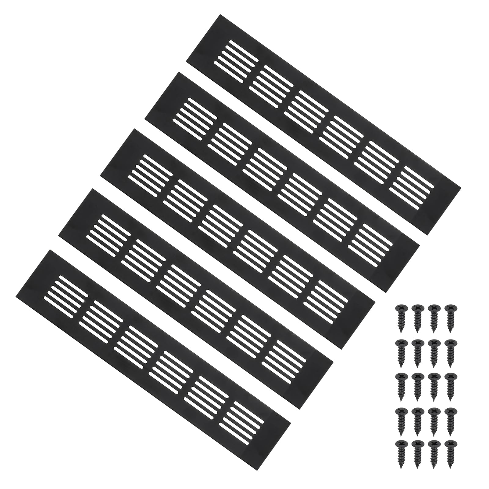 PATIKIL 10 x 2 Inch Door Air Vent Cover, 5pcs Aluminum Grille Ventilation Cover Louvered with Mounting Screws for Cabinet Wardrobe Door, Black