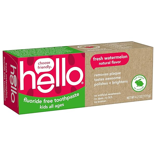 HELLO FRESH WATERMELON FLUORIDE FREE KIDS TOOTHPASTE, 4.2 OZ TUBE