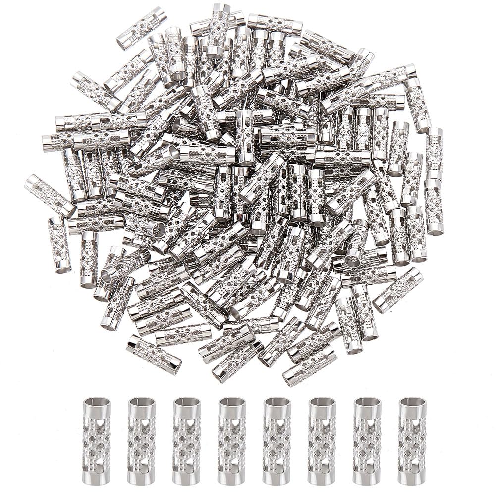 UNICRAFTALE 200Pcs 12mm Stainless Steel Hollow Spacer Beads - Long Tube, 3mm Small Hole, Ideal for DIY Bracelet & Necklace Jewelry Making
