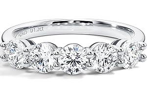 Blueeve 5 Stone Moissanite Rings for Women, 4MM Round D Color VVS1 Clarity Lab Created Diamond Rings 14K Yellow White Gold Vermeil Moissanite Women's Wedding Bands