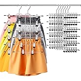 6 Pack Pants & Skirt Hangers Space Saving Hanging Closet Organizer and Storage, Upgrade Skirt Hangers with Clips and 360° Swivel Hook, Closet Storage