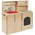 ECR4Kids 4-in-1 Kitchen, Sink, Stove, Oven, Microwave and Storage, Play Kitchen, Natural