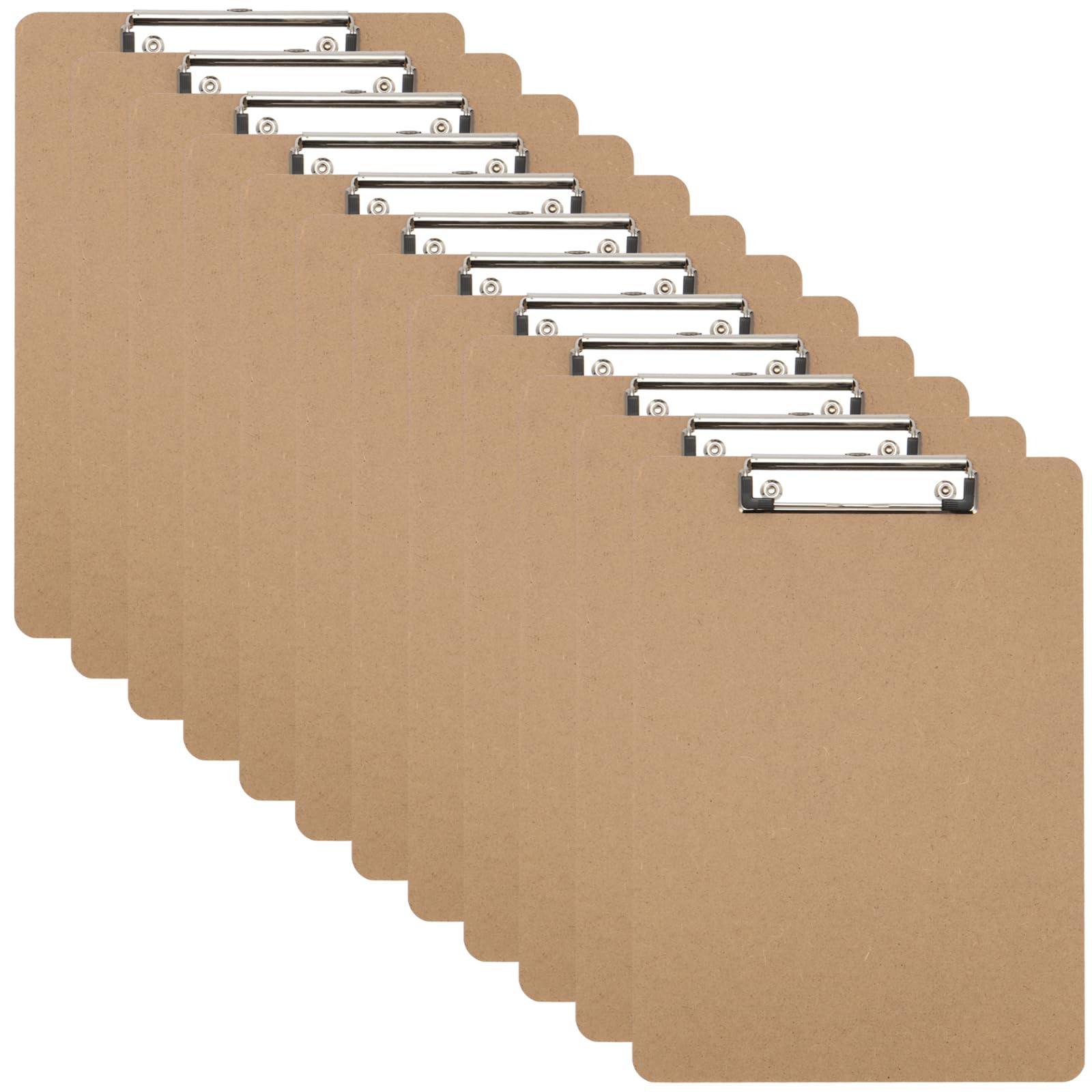 DAKFOOK 12 Pack A5 Wooden Clipboard, 22.5 x 14.8cm Hardboard Clipboards, Clipboards with Hanging Hole and Low Profile Metal Clip, Brown Clip Board for Restaurant Menu, Office Supplies