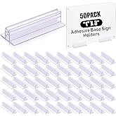 Fulmoon 50 Pcs Sign Holder, Adhesive Base Sign Holders Multiple Uses for Counters, Warehouses, Base Holders with Strong Adhesive (1*3in)