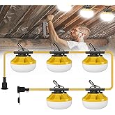Pvilub 50FT Construction String Lights: 50W String Work Lights with 5 Bulbs & Hooks, IP65 Temporary Construction Lighting 5000K Linkable Hanging Work Light for Attic, Crawlspace, Basement, Backyard