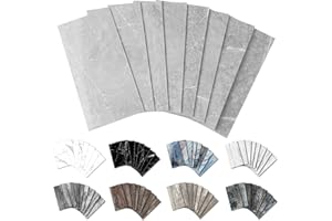 URCOLOR 32-Piece Peel and Stick Backsplash Wall Tile, 4"x 8" PVC Glossy Gray Marble Stick on Subway Tiles for Kitchen, Bathroom, Laundry Room, Camper, Fireplace