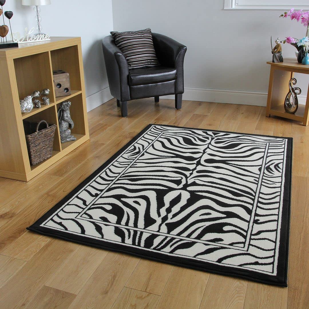 Safari Animal Black & White Zebra Stripe Print Rug 120cm x 170cm (3ft 11" x 5ft 7")