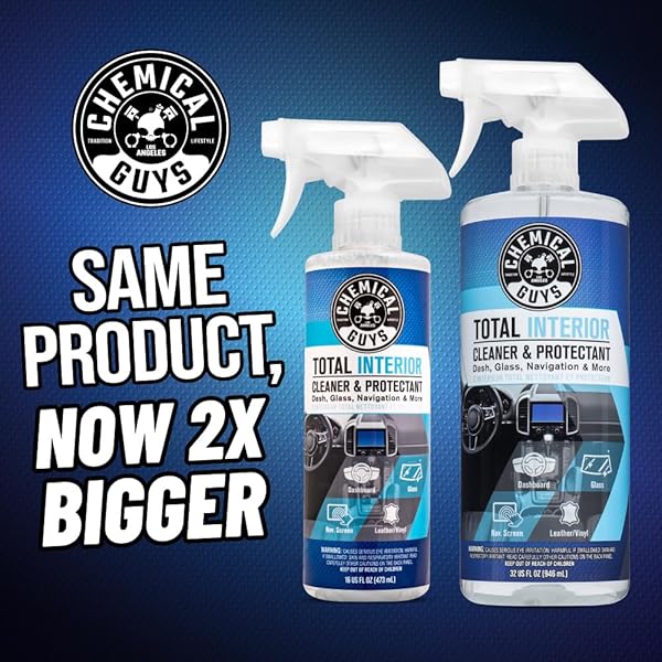 CHEMICAL GUYS TOTAL INTERIOR CLEANER & PROTECTANT – CHEMICAL GUYS INTERIOR CLEANER, CLEANS & PROTECTS LEATHER, VINYL, PLASTIC, RUBBER, GLASS WITH A STREAK-FREE FINISH — CARS, TRUCKS, SUVS, RVS, 32 OZ