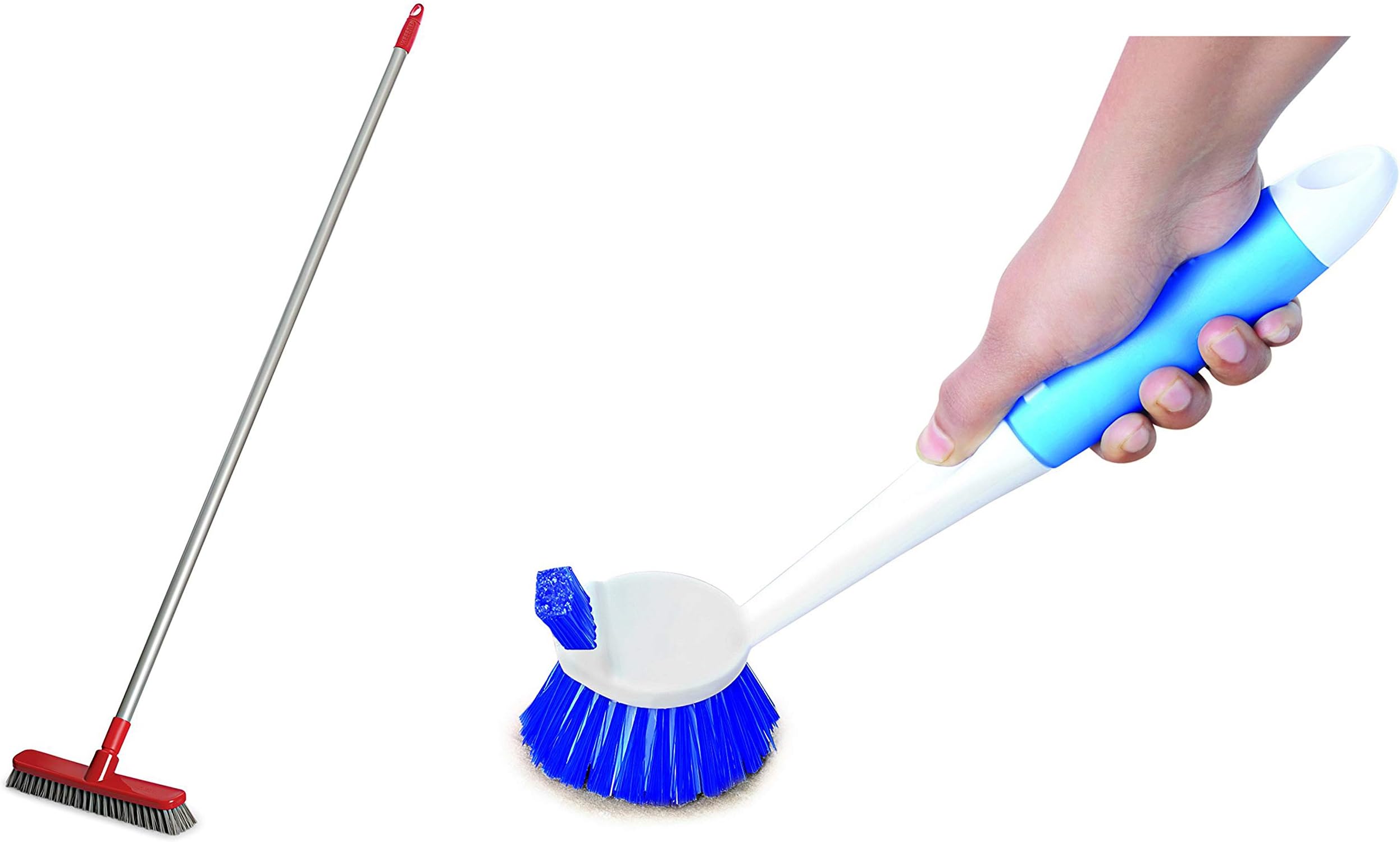 Cello Kleeno Standee Hard Tile Brush (Red and Grey) & Dual Action Kleeno Sink and Plastic Dish Brush (Blue and White) Combo