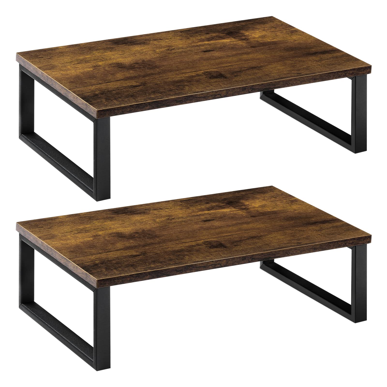 Shinoske 2 Pack Wood Vintage Monitor Stand Holder, Computer Monitor Stand Riser for Computer Laptop Printer Notebook PC, Desktop Storage Organiser Shelf for Home or Office, Brown