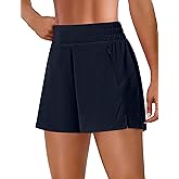BMJL Womens 2.5" Athletic Running Shorts Gym Workout High Waisted Short with Zipper Pockets