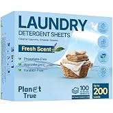 Planet True Eco-Friendly Laundry Detergent Sheets &ndash; 200 Loads (100 Sheets) Fresh Scent