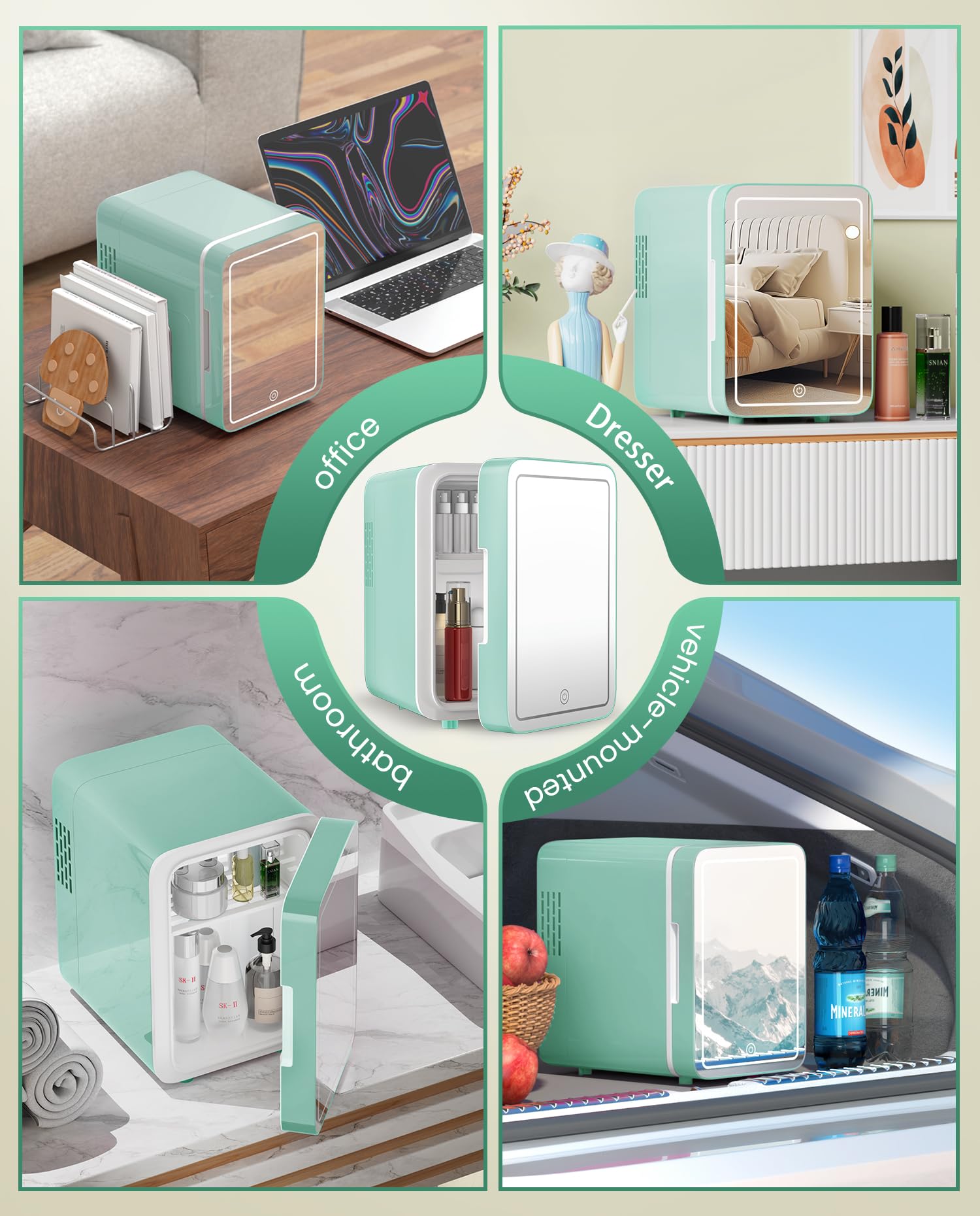 CUTIEWORLD Skincare Fridge, Makeup Fridge for Bedroom, Green