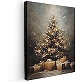 Foritho Vintage Glitter Christmas Tree Canvas Wall Art Prints, Rustic Christmas Decor, Retro Xmas Tree Gift Boxes Framed Wall Decor for Home Bedroom Living Room, 11x14 Inch
