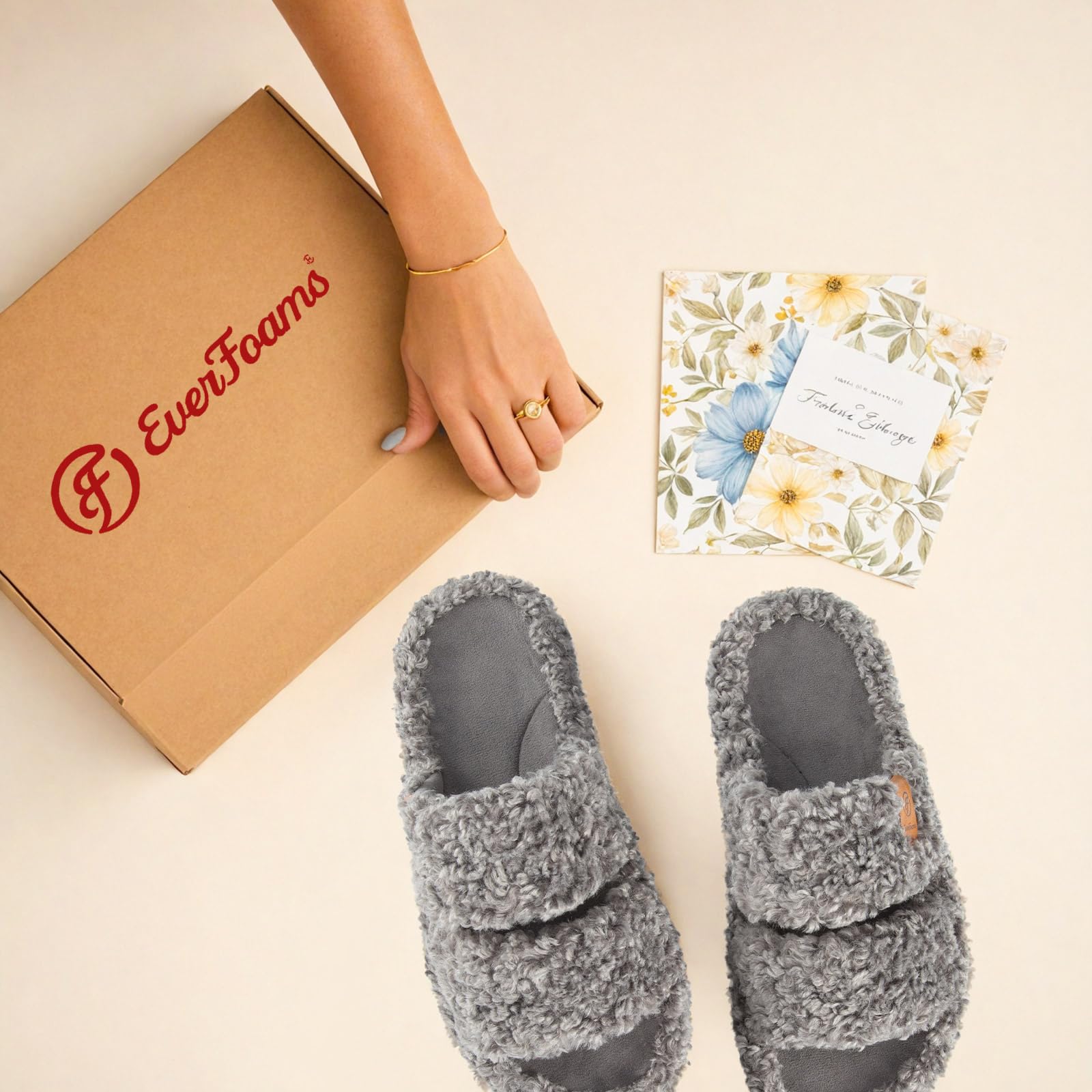 EverFoams Womens Fuzzy Open-toe Slippers Soft Comfy Memory Foam Indoor House Shoes