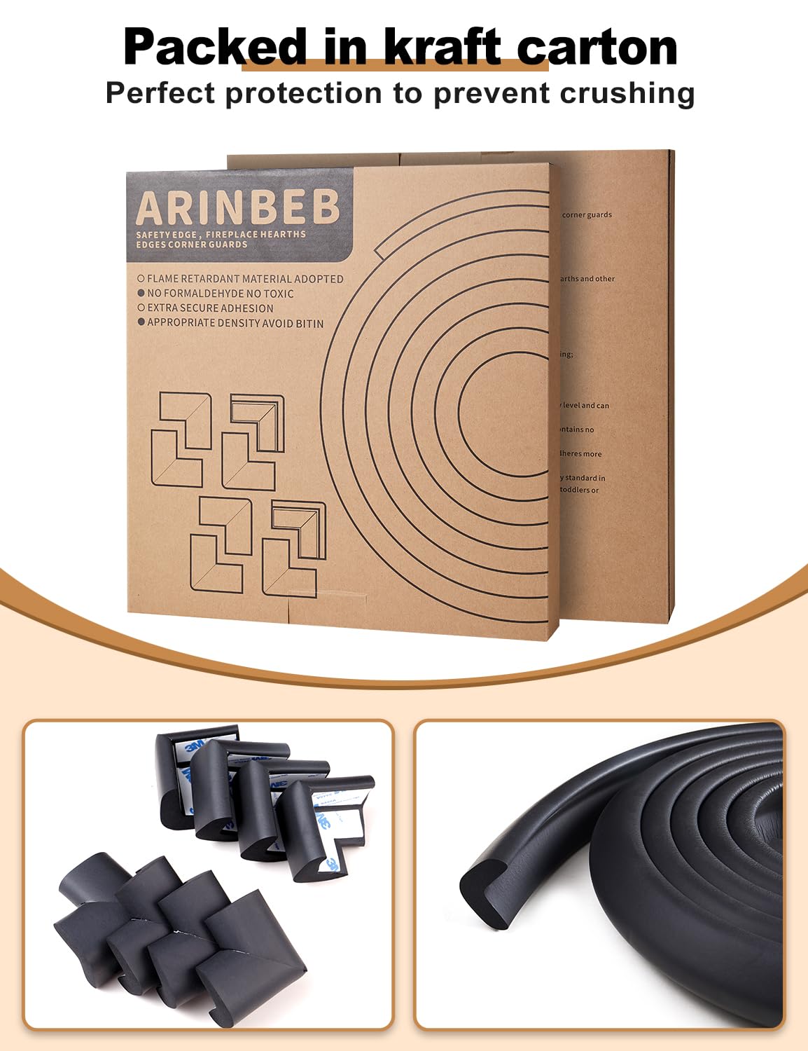 Foam Corner Protector for The Fireplace Hearths Edge and Corner Guard, with Retardant Materials Foam Safety Bumpers Baby Proofing (Black)