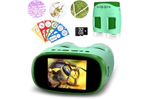 NICMORE Portable Microscope Toy for Kids : 3-in-1 Camera and Telescope Toy with 6 Slides, Perfect for Indoor Outdoor Exploration, Pocket Edu Christmas Birthday Gifts for Age 3-12 Children Students