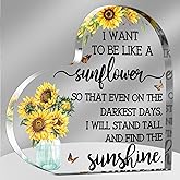 Yulejo Sunflower Gift for Women Sunflower Desk Decor Acrylic Inspirational Office Quotes Keepsake for Friend Christmas Birthday Party Gift Home Office Room Table, 5.9 x 5.9 Inches