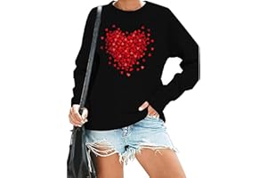 HUOVUD Valentine's Day Sweatshirt Women Funny Love Heart Graphic Valentines Shirt Casual Valentines Long Sleeve Pullover Top