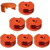 WA0007/ 50022833 Replacement Line Trimmer Spool 16ft 0.065'' for Worx WG116 WG119 WG183 Corded Electric String Trimmers, 7-Pack (6-Line Spool + 1 Cap)
