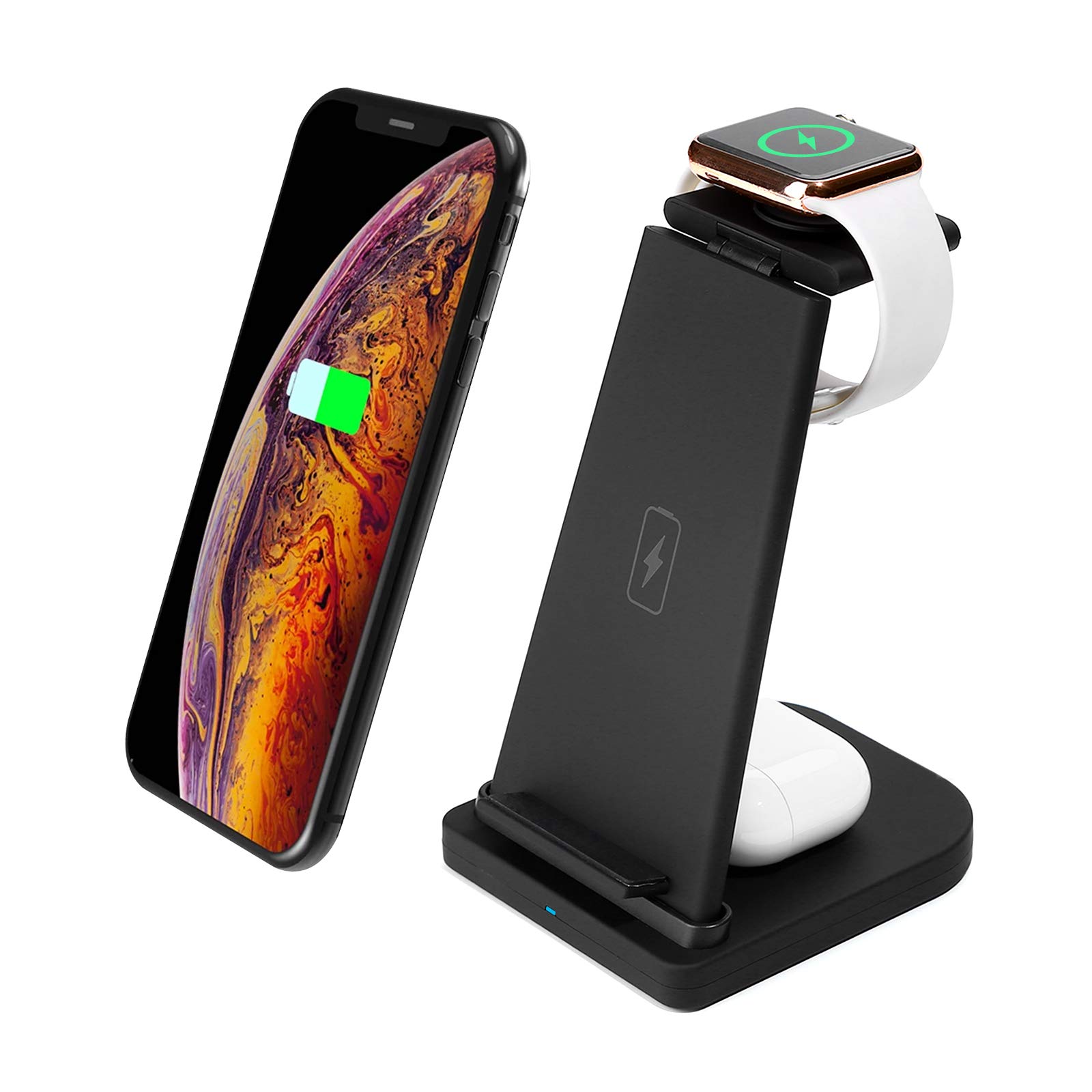 Wireless Charger, 3 in 1 Fast 10W Max Wireless Charger Case Friendly Safe Charging Station Stand Compatible with samsung iPhone 12 Pro/11 Pro/XR/XS Max/X/8, iWatch 5/4/3/2/1, AirPods Pro/2