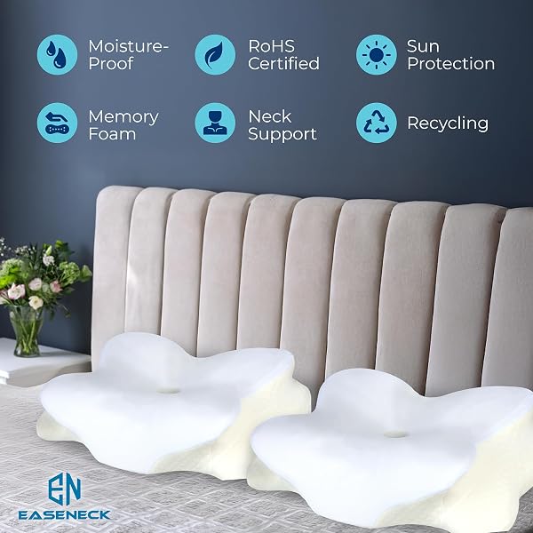 EASENECK CERVICAL NECK PILLOW FOR SLEEPING, ERGONOMIC CONTOUR SOFT NON COLLAPSING MEMORY FOAM FOR NECK AND SHOULDER PAIN RELIEF, ADJUSTABLE SUPPORT FOR SIDE BACK STOMACH SLEEPERS, COOLING PILLOWCASE