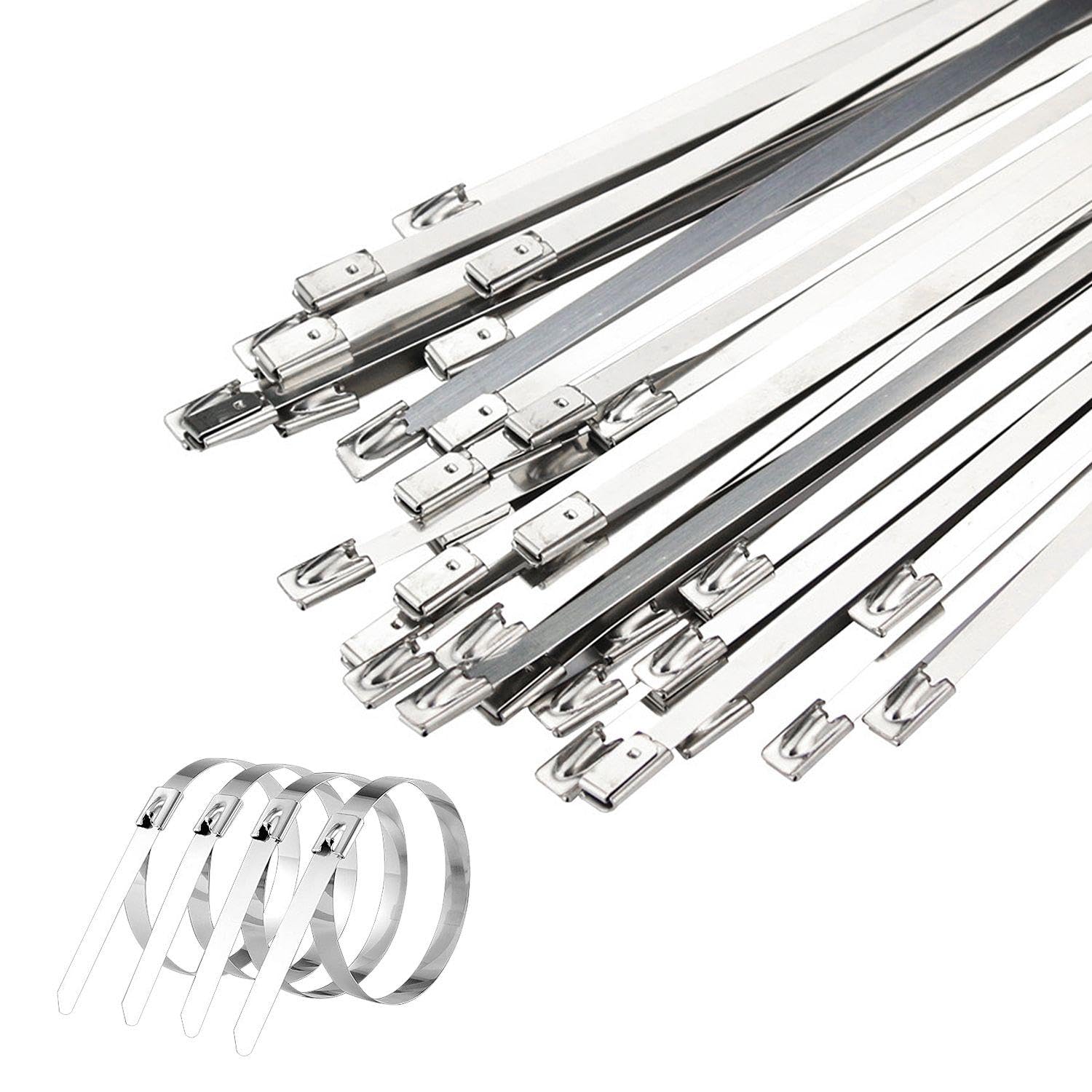 VEHYEGOI 100 Pieces Of Stainless Steel Cable Ties, Multi-Purpose Cable Ties, Metal Cable Tie Tools, Cable Fixing Wires, High Temperature Resistant Self-Locking Cable Ties