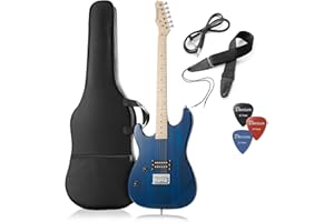 Davison Guitars 39" Full Size Electric Guitar in Blue - Left Handed Beginner Kit with Gig Bag and Accessories