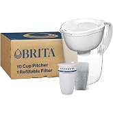 Brita Refillable Water Filtration System with Large 10 Cup Pitcher 1 Shell and 1 Filter, SmartLight Change Indicator, BPA-Free, 80% Less Plastic*, Lasts Two Months, Large, 10-Cup Capacity, White