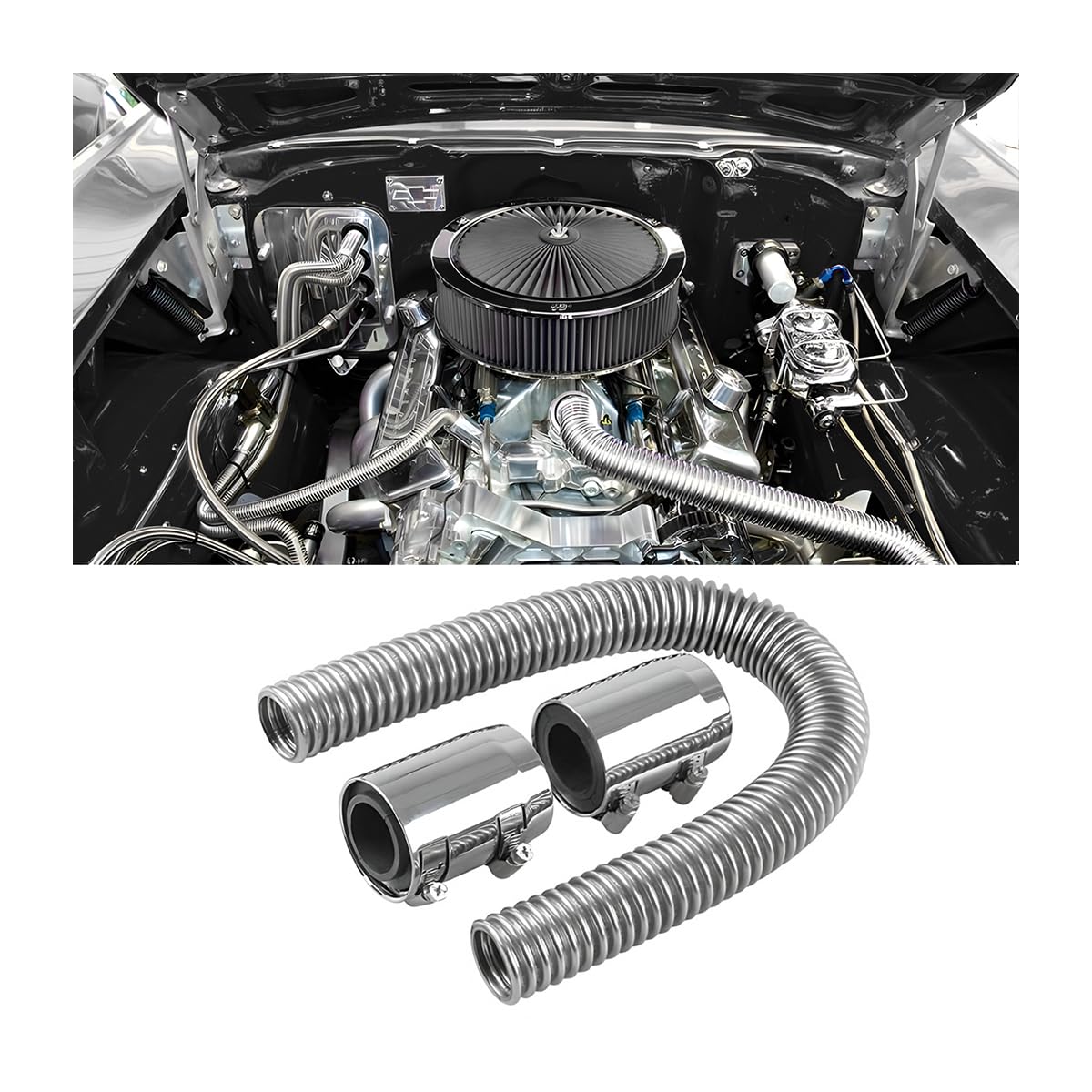 Photo 1 of BELOMI 24" Stainless Steel Radiator Hose, Stainless Steel Engine Cooling Water Hose Kit, Flexible Coolant Water Hose, Universal Water Hoses Adapter with Chrome Cap Clamp