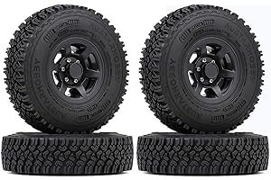 WONFAST 4PCS/Set RC Car 1.55 Inch Beadlock Plastic Wheel Rim Rubber Tires Compatible with 1/10 RC Crawler Car Axial AX90069 D90 TF2 Tamiya CC01 LC70 (Black)