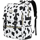 Ronyes Vintage Backpack for Women Men, Laptop Backpack 15.6 inch Bookbag Casual Daypack for Work, White with Cow Pattern