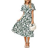 BerryGo Women's Floral Summer Short Sleeve Midi Dress V Neck Empire Waist Swing Flowy Boho Dress