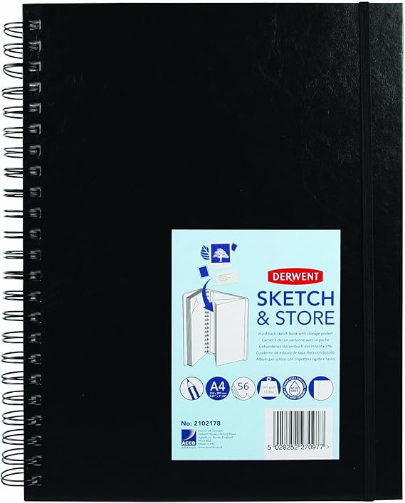 Derwent Sketch & Store Hardback Sketch Book A4 Portrait, 56 Sheets