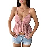 SOLY HUX Women's Sexy Y2k Camisole Lace V Neck Crop Top Summer Going Out Sleeveless Cami Tops