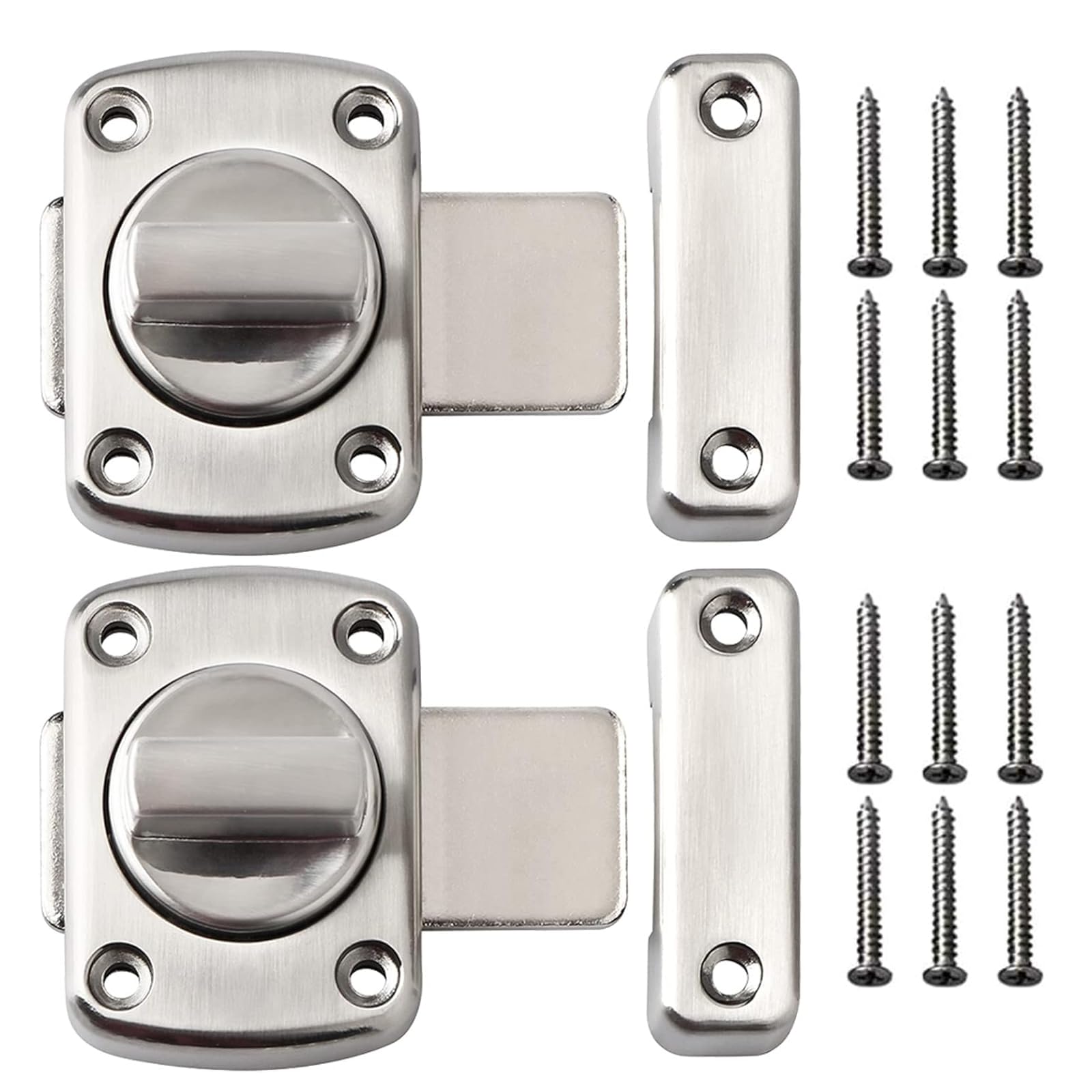 2 Pcs Rotate Bolt Latch Locks, Toilet Door Locks - Anti Theft, Applicable to Various Doors (Silver)
