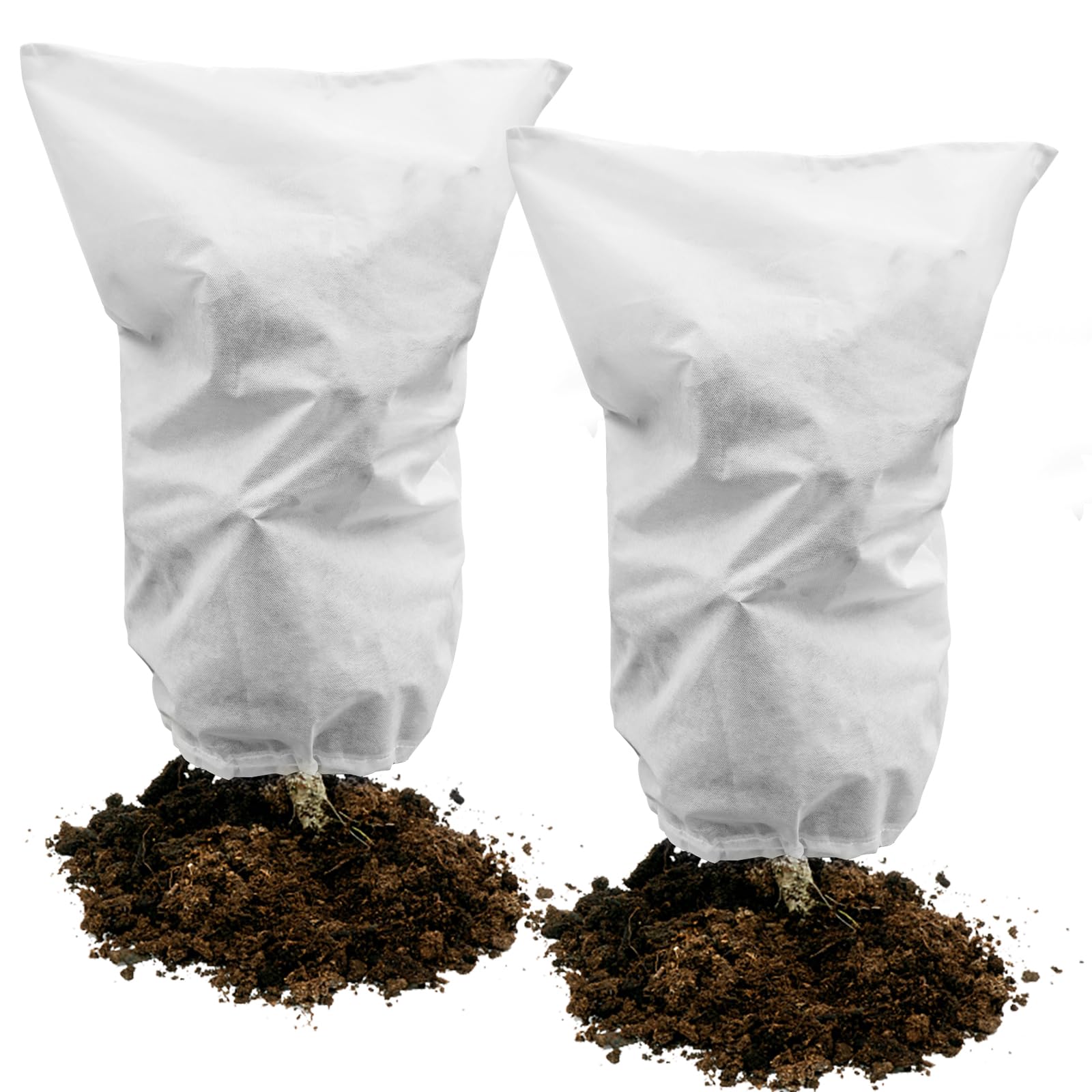 Muzhira 2pcs Plant Fleece Frost Protection Jackets, 50gms 60cm x 80cm Winter Garden Fleece Bag, Plant Cover for for Potted Plant Winter Plant Protection, From Birds and Insects - White