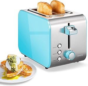 Toaster 2 Slice Prime Rated, NOVETE Retro Blue Toaster with Wide Slots, 7 Bread Shade Settings & Removable Crumb Tray, High Lift Lever, Compact Stainless Steel 2 Slot Toaster for Bread Waffles, 800W (2 Slices, Sky Blue)