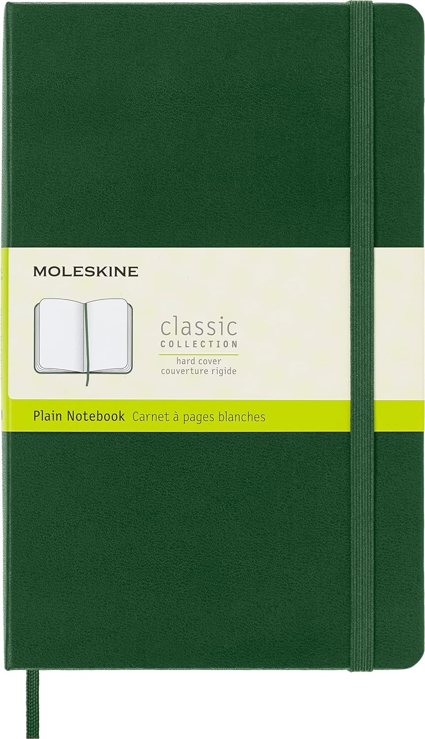 Moleskine Classic Notebook, Notebook With Plain Pages, Hard Cover and Elastic Closure, Myrtle Green, Large, 13 x 21 cm, 240 Pages