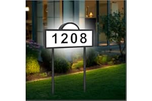 INDARUN Solar Address Sign, House Address Numbers for Outside, Illuminated House Numbers Outdoor Waterproof with Warm White & Cool White, Lighted Address Plaque Wall Mounted/In Ground, for Houses, Yard, Home