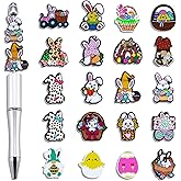 20pcs Easter Silicone Focal Beads, Rabbit Focal Beads Easter Egg Bead Accessory Ornament Bunny Silicone Focal Bead for Beaded Pens DIY Keychains Bracelet Necklace Jewelry Making Handmade Crafts