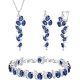 BriLove Elegant Gorgeous Cubic Zirconia Multi Oval Cluster Pendant Necklace Dangle Earrings Tennis Bracelet Gift for Wedding/Anniversary/Birthday/Mother's Day/Christmas