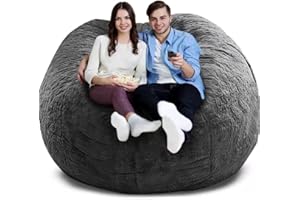 GQZGGXX Bean Bag Chair Cover, Durable Comfortable Chair PV Fur Bean Bag Sofas Faux Fur Sofa Living Room Sofa Bed Large Bean Bag Chairs Cover (No Filler,Cover only) 5ft Dark Grey