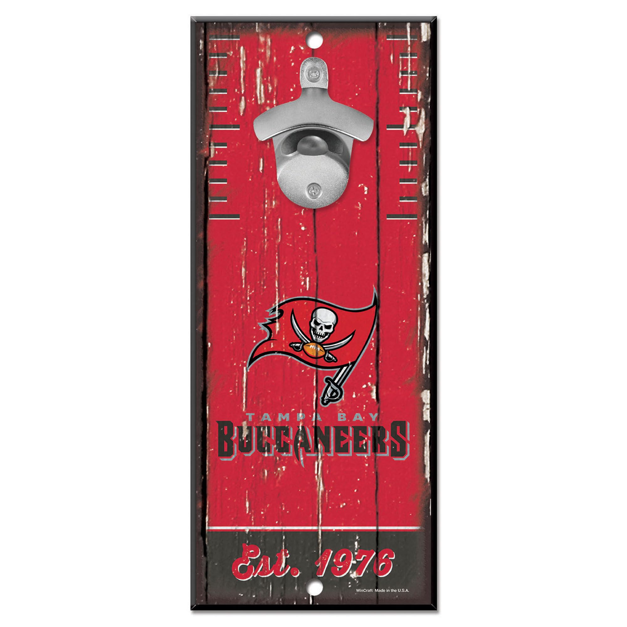 WinCraft NFL Tampa Bay Buccaneers Bottle Opener5x11 Wood Sign Bottle Opener, Team Colors, 5"x11"