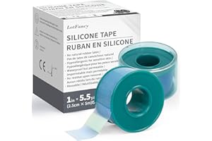 2Rolls 1”×5.5 Yds LotFancy Medical Silicone Tape, Waterproof Adhesive Surgical Tape, Pain-Free Removal, Water-Proof Skin Tape