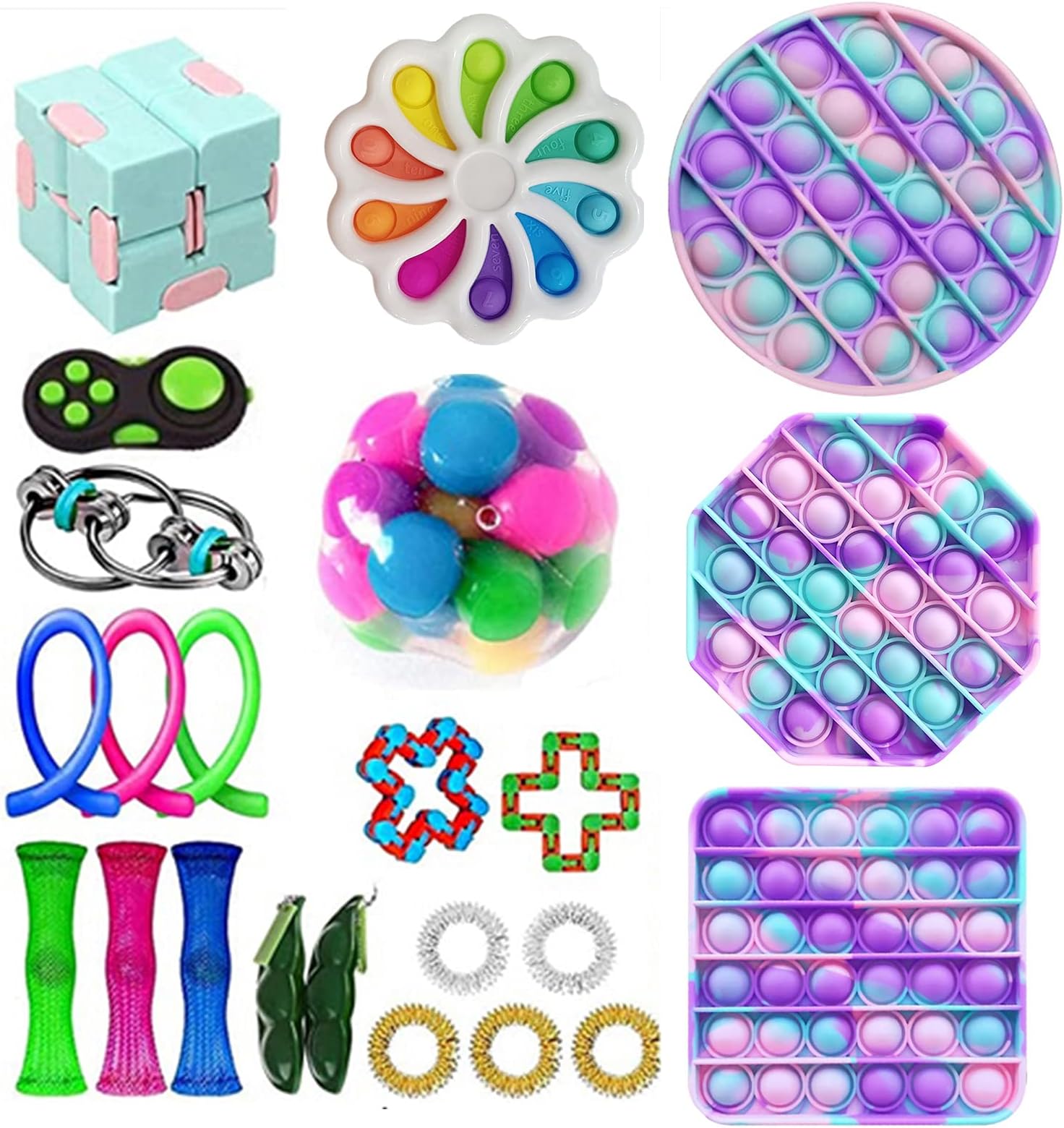 Elippeo Fidget Toys Set, Simple Dimple Fidget Toy 25 Packs Cheap, Push Pop Bubble Sensory Toy, Fidgeting Game Kill Time Tools for Kids and Adults (D-2)